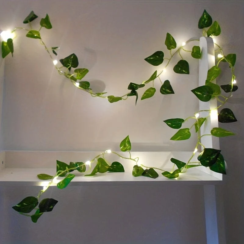 1 Stück, LED-Lichterkette mit grünen Blättern, Kunstpflanzen (2 m, 78.74 LEDs), Neujahrsdekorationen, batteriebetrieben – Batterien nicht im Lieferumfang enthalten, für Wanddekoration, Hauszimmerdekoration, Bürodekoration, Geburtstag, Wohnzimmer, Schlafzimmerdekoration