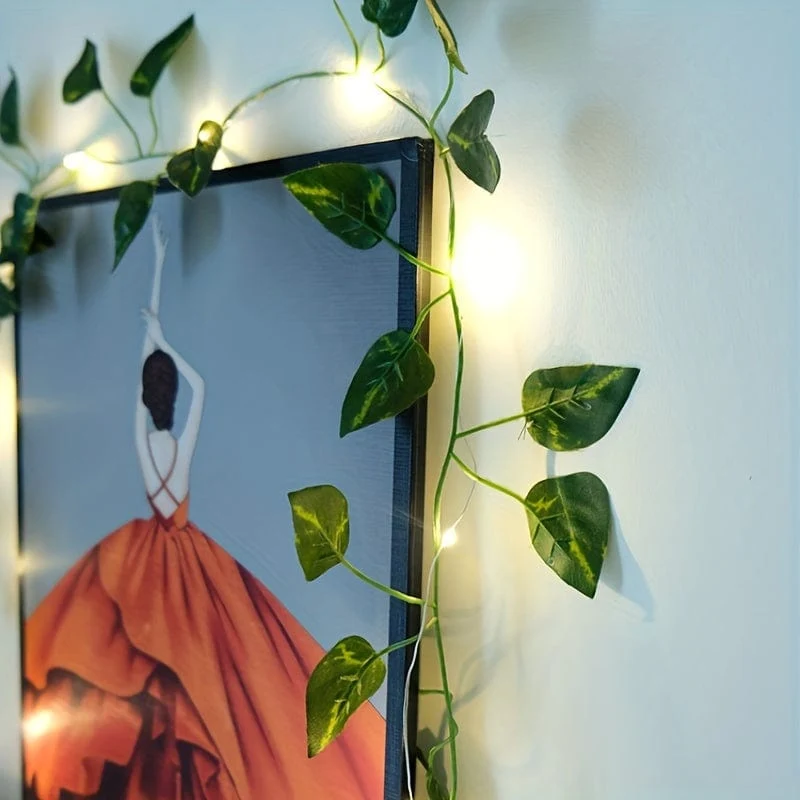 1 Stück, LED-Lichterkette mit grünen Blättern, Kunstpflanzen (2 m, 78.74 LEDs), Neujahrsdekorationen, batteriebetrieben – Batterien nicht im Lieferumfang enthalten, für Wanddekoration, Hauszimmerdekoration, Bürodekoration, Geburtstag, Wohnzimmer, Schlafzimmerdekoration
