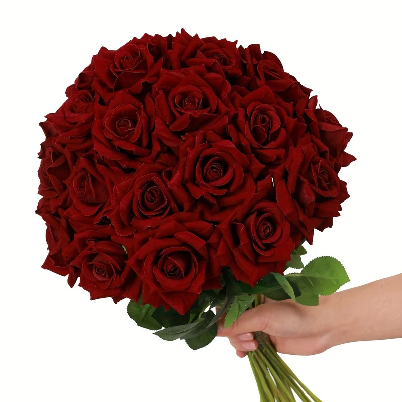 10 Stück künstliche Rosen, künstliche Rosen, künstliche Blumen mit Stielen, geeignet für Zuhause, Hochzeit, Tafelaufsatz, Hotel, Büro, Dekoration, Valentinstag als Heimdekoration, Heiratsantrags-Arrangement, Hochzeitszimmer