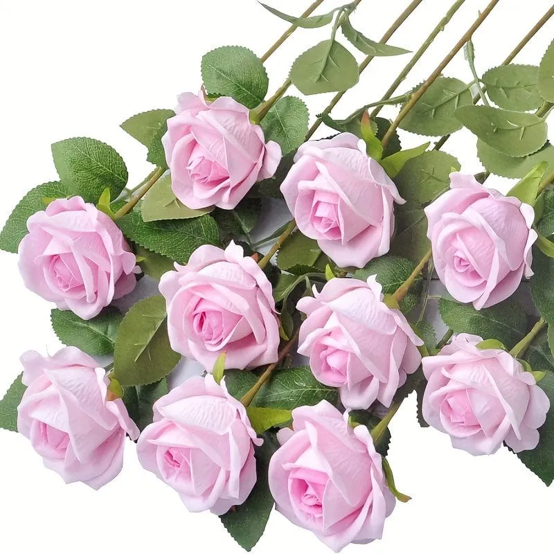 10 Stück künstliche Rosen, künstliche Rosen, künstliche Blumen mit Stielen, geeignet für Zuhause, Hochzeit, Tafelaufsatz, Hotel, Büro, Dekoration, Valentinstag als Heimdekoration, Heiratsantrags-Arrangement, Hochzeitszimmer