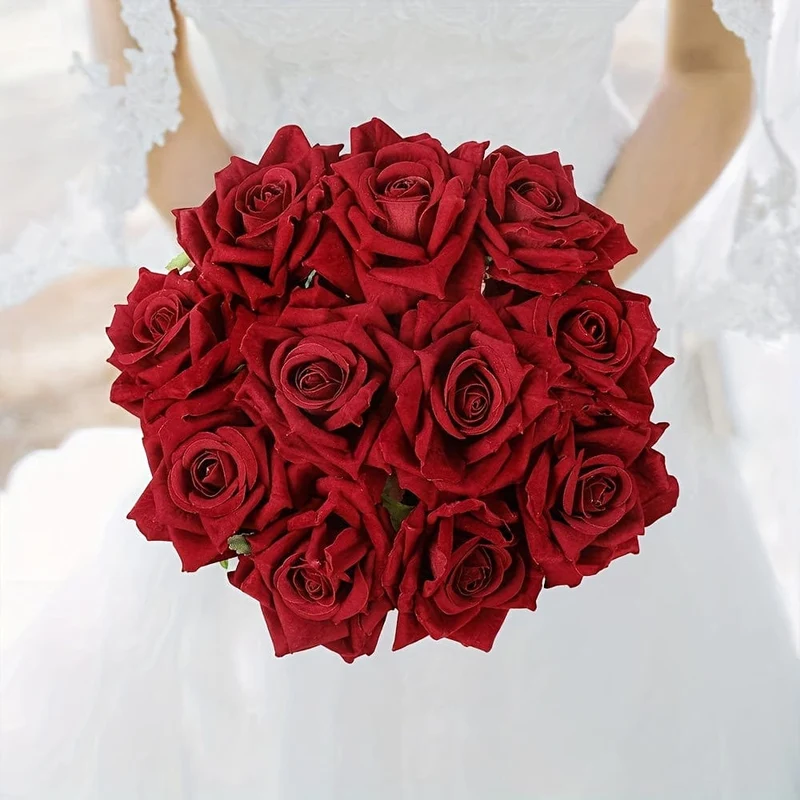 10 Stück künstliche Rosen, künstliche Rosen, künstliche Blumen mit Stielen, geeignet für Zuhause, Hochzeit, Tafelaufsatz, Hotel, Büro, Dekoration, Valentinstag als Heimdekoration, Heiratsantrags-Arrangement, Hochzeitszimmer
