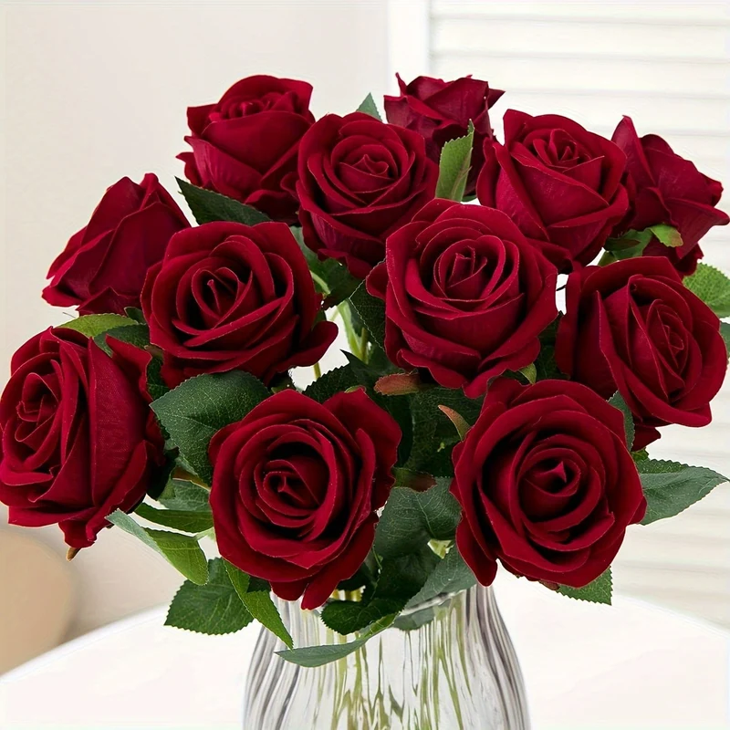 10 Stück künstliche Rosen, künstliche Rosen, künstliche Blumen mit Stielen, geeignet für Zuhause, Hochzeit, Tafelaufsatz, Hotel, Büro, Dekoration, Valentinstag als Heimdekoration, Heiratsantrags-Arrangement, Hochzeitszimmer