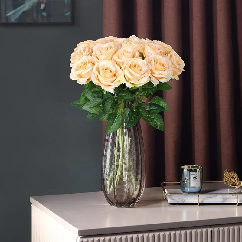 10 Stück künstliche Rosen, künstliche Rosen, künstliche Blumen mit Stielen, geeignet für Zuhause, Hochzeit, Tafelaufsatz, Hotel, Büro, Dekoration, Valentinstag als Heimdekoration, Heiratsantrags-Arrangement, Hochzeitszimmer