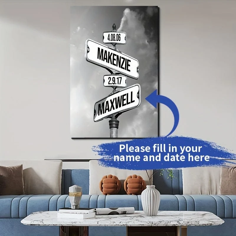 Benutzerdefiniertes Crossroad-Wegweiser-Poster, personalisierter Wandkunst-Leinwanddruck für Innendekoration, ideales Geschenk für Zuhause, Büro, Wohnzimmer, Schlafzimmer, Küche