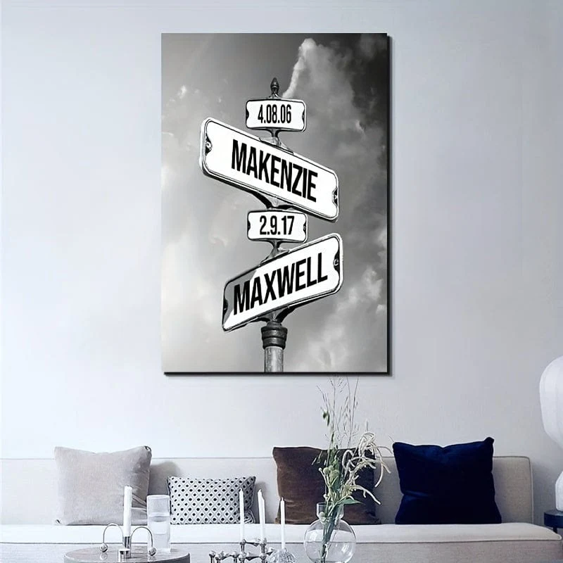 Benutzerdefiniertes Crossroad-Wegweiser-Poster, personalisierter Wandkunst-Leinwanddruck für Innendekoration, ideales Geschenk für Zuhause, Büro, Wohnzimmer, Schlafzimmer, Küche