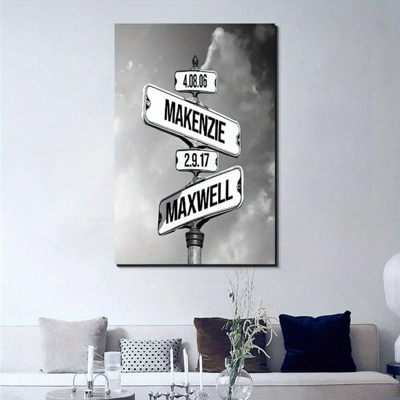 Benutzerdefiniertes Crossroad-Wegweiser-Poster, personalisierter Wandkunst-Leinwanddruck für Innendekoration, ideales Geschenk für Zuhause, Büro, Wohnzimmer, Schlafzimmer, Küche