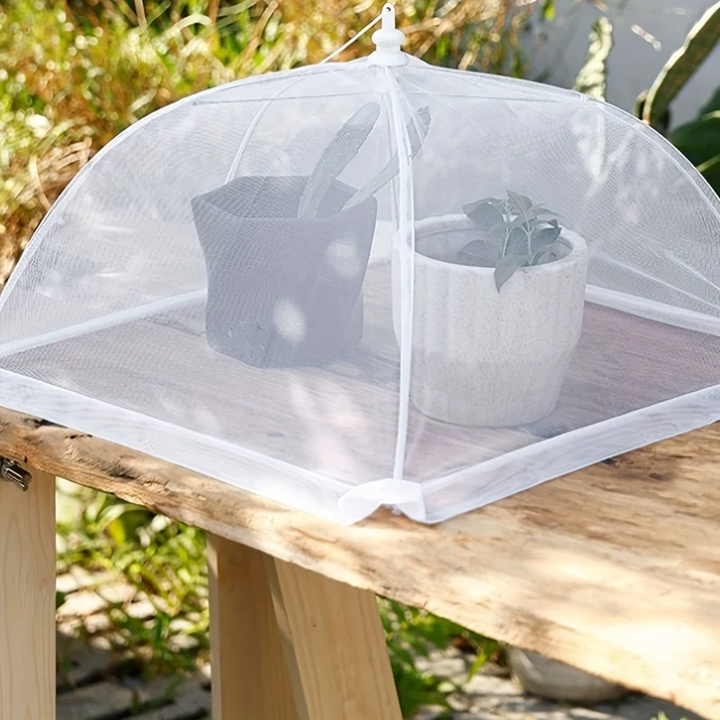 1 Stück weiße Reisabdeckung, faltbare Speiseabdeckung für Esstisch, fliegensichere Reisabdeckung, Haushaltsstaubschutz, insektensichere Küchen-Speiseschirmabdeckung für den Außenbereich, Küchenbedarf