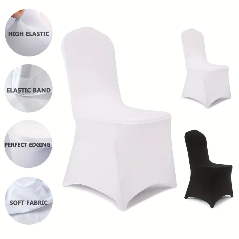 6/12 Stück Stuhlhussen aus Spandex für Restaurants und Bankette, geeignet für Wohnzimmer und Esszimmer, universeller elastischer Stuhlbezug, Stuhlschutz, geeignet für Hochzeiten, Bankette, Geburtstage und Partys (weiß, schwarz)