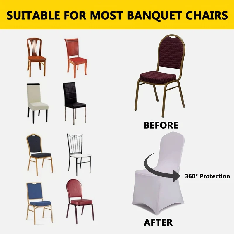 6/12 Stück Stuhlhussen aus Spandex für Restaurants und Bankette, geeignet für Wohnzimmer und Esszimmer, universeller elastischer Stuhlbezug, Stuhlschutz, geeignet für Hochzeiten, Bankette, Geburtstage und Partys (weiß, schwarz)