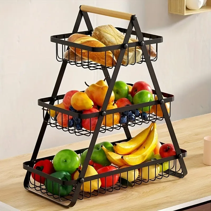 1 Abtropfkorb, 2/3-stufiger Aufbewahrungskorb für die Arbeitsplatte im Badezimmer, Obstkorb, Gemüsekorb, Korbschale, abnehmbarer Drahtkorb mit Holzgriff für Badezimmer, Aufbewahrungsbedarf in der Küche zu Hause