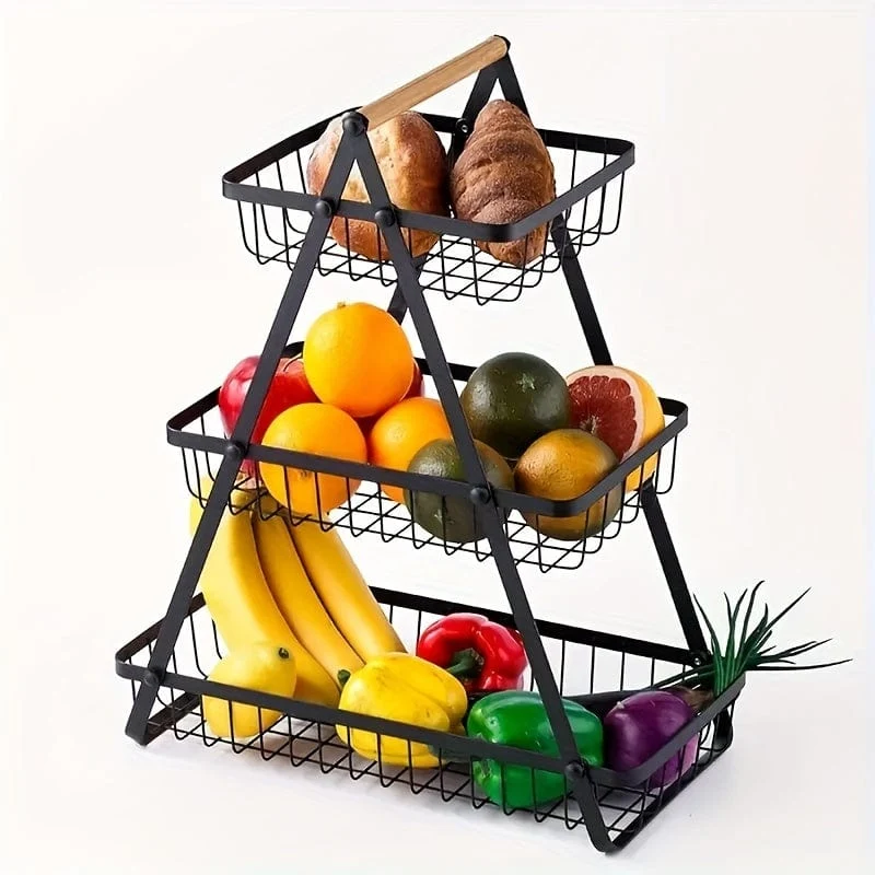 1 Abtropfkorb, 2/3-stufiger Aufbewahrungskorb für die Arbeitsplatte im Badezimmer, Obstkorb, Gemüsekorb, Korbschale, abnehmbarer Drahtkorb mit Holzgriff für Badezimmer, Aufbewahrungsbedarf in der Küche zu Hause