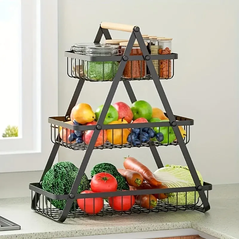 1 Abtropfkorb, 2/3-stufiger Aufbewahrungskorb für die Arbeitsplatte im Badezimmer, Obstkorb, Gemüsekorb, Korbschale, abnehmbarer Drahtkorb mit Holzgriff für Badezimmer, Aufbewahrungsbedarf in der Küche zu Hause