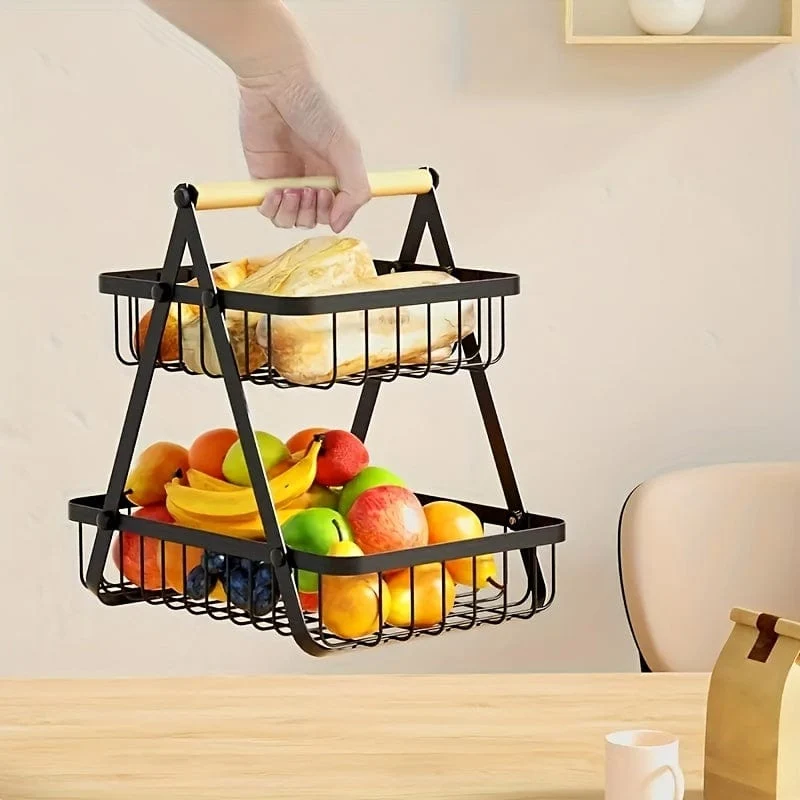 1 Abtropfkorb, 2/3-stufiger Aufbewahrungskorb für die Arbeitsplatte im Badezimmer, Obstkorb, Gemüsekorb, Korbschale, abnehmbarer Drahtkorb mit Holzgriff für Badezimmer, Aufbewahrungsbedarf in der Küche zu Hause