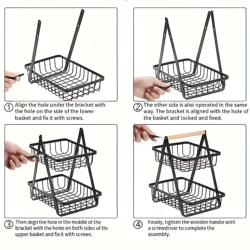 1 Abtropfkorb, 2/3-stufiger Aufbewahrungskorb für die Arbeitsplatte im Badezimmer, Obstkorb, Gemüsekorb, Korbschale, abnehmbarer Drahtkorb mit Holzgriff für Badezimmer, Aufbewahrungsbedarf in der Küche zu Hause
