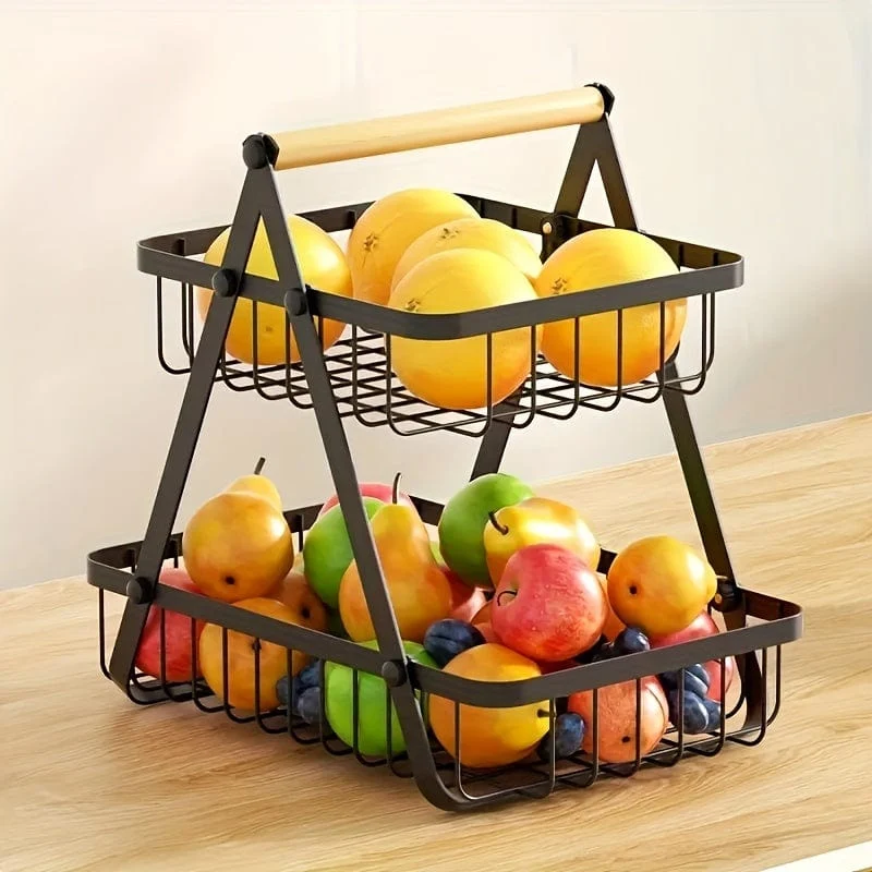 1 Abtropfkorb, 2/3-stufiger Aufbewahrungskorb für die Arbeitsplatte im Badezimmer, Obstkorb, Gemüsekorb, Korbschale, abnehmbarer Drahtkorb mit Holzgriff für Badezimmer, Aufbewahrungsbedarf in der Küche zu Hause