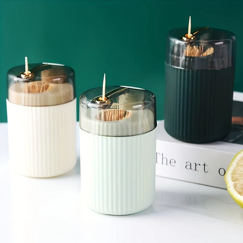 1 Stück, Zahnstocherbox, leichte, luxuriöse, kreative Aufbewahrungs-Zahnstocherbox, Tupferglas mit kreativem Design, Kunststoff-Zahnstocherbox mit automatischer Entriegelung und Druckknopf, Zahnseidebox, Wohnaccessoires