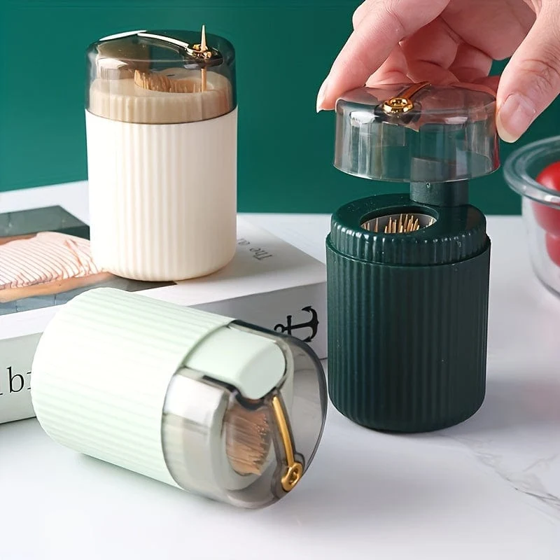 1 Stück, Zahnstocherbox, leichte, luxuriöse, kreative Aufbewahrungs-Zahnstocherbox, Tupferglas mit kreativem Design, Kunststoff-Zahnstocherbox mit automatischer Entriegelung und Druckknopf, Zahnseidebox, Wohnaccessoires