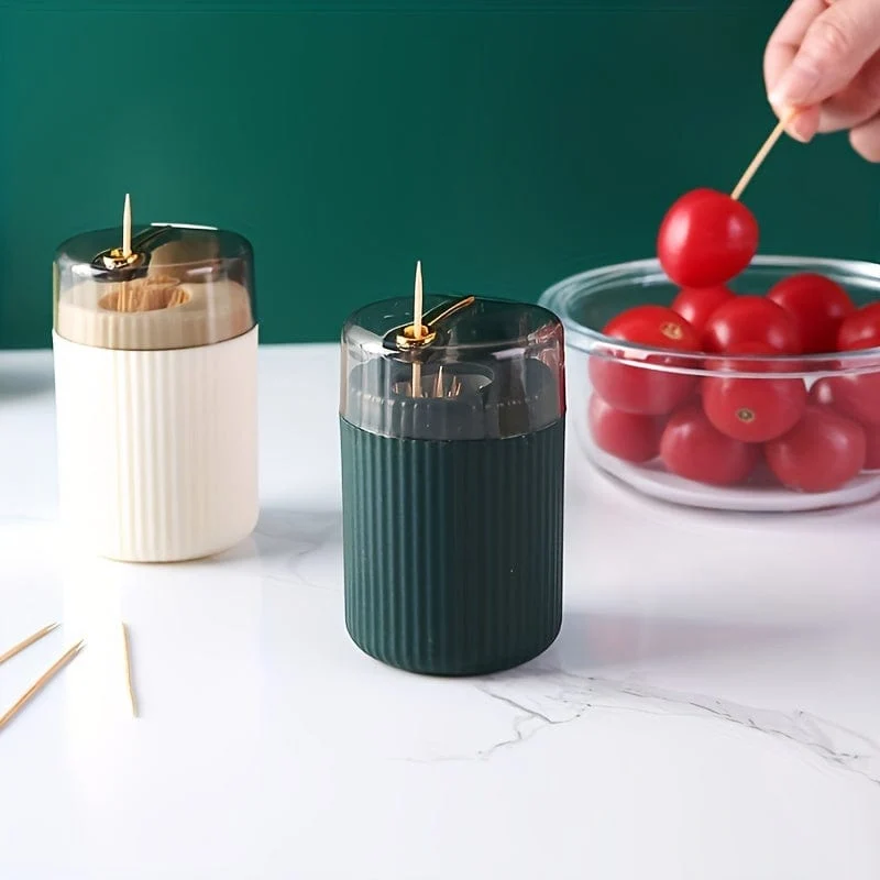 1 Stück, Zahnstocherbox, leichte, luxuriöse, kreative Aufbewahrungs-Zahnstocherbox, Tupferglas mit kreativem Design, Kunststoff-Zahnstocherbox mit automatischer Entriegelung und Druckknopf, Zahnseidebox, Wohnaccessoires