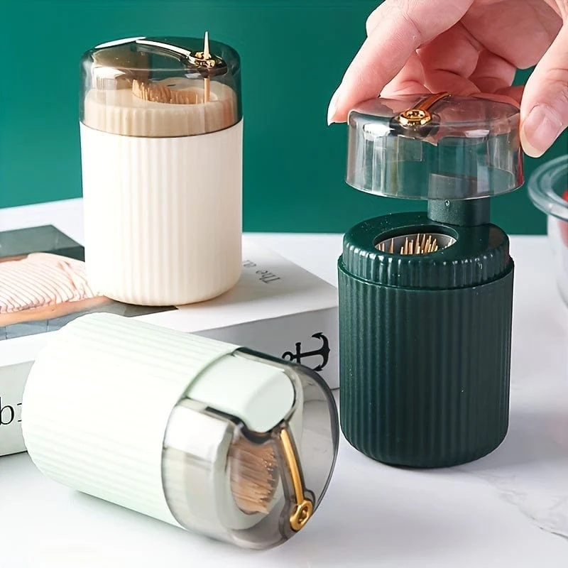 1 Stück, Zahnstocherbox, leichte, luxuriöse, kreative Aufbewahrungs-Zahnstocherbox, Tupferglas mit kreativem Design, Kunststoff-Zahnstocherbox mit automatischer Entriegelung und Druckknopf, Zahnseidebox, Wohnaccessoires