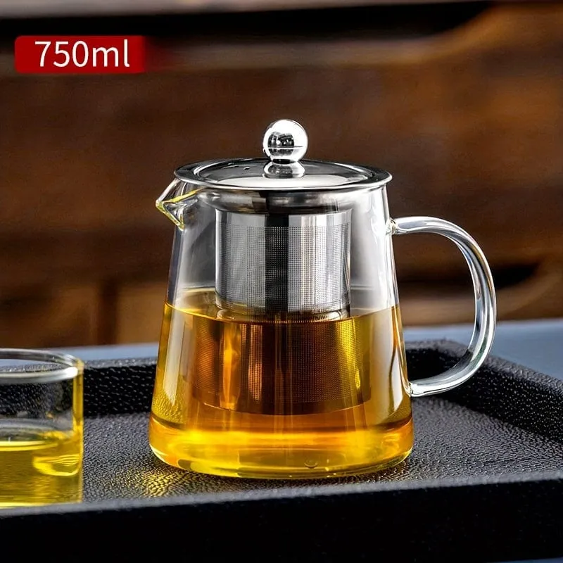 1 Stück Teekanne aus dickem Glas, hitzebeständige Teekanne mit Blumenmuster und Edelstahlfilter, spülmaschinengeeignet, perfekt für die Teezubereitung zu Hause, Teezubehör