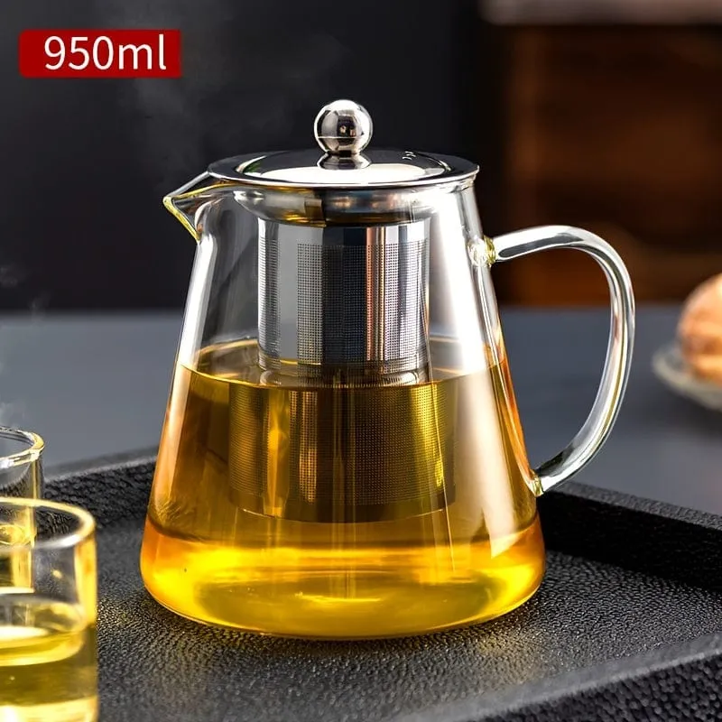 1 Stück Teekanne aus dickem Glas, hitzebeständige Teekanne mit Blumenmuster und Edelstahlfilter, spülmaschinengeeignet, perfekt für die Teezubereitung zu Hause, Teezubehör