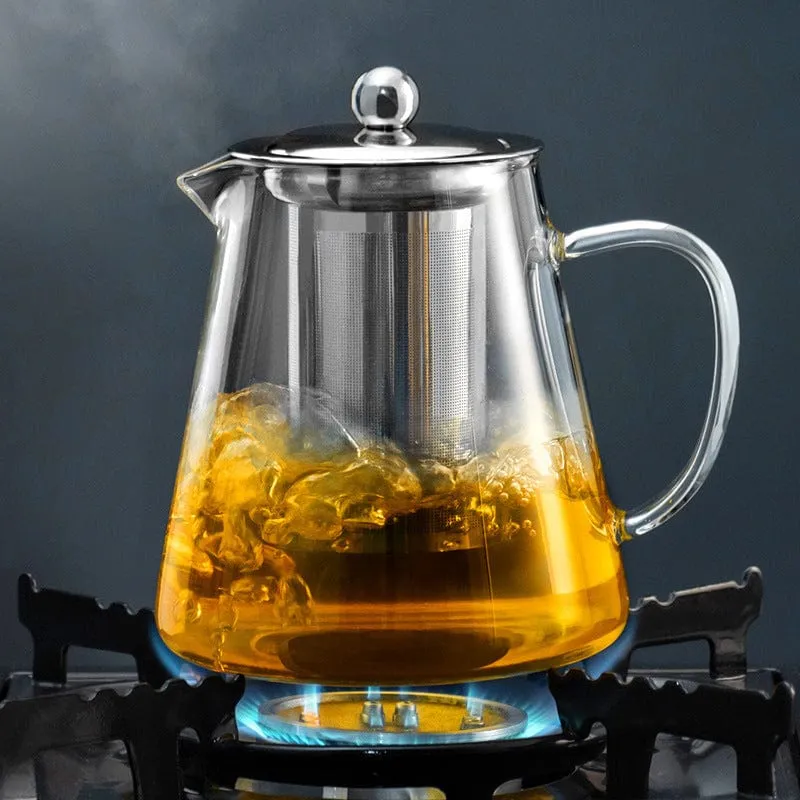 1 Stück Teekanne aus dickem Glas, hitzebeständige Teekanne mit Blumenmuster und Edelstahlfilter, spülmaschinengeeignet, perfekt für die Teezubereitung zu Hause, Teezubehör