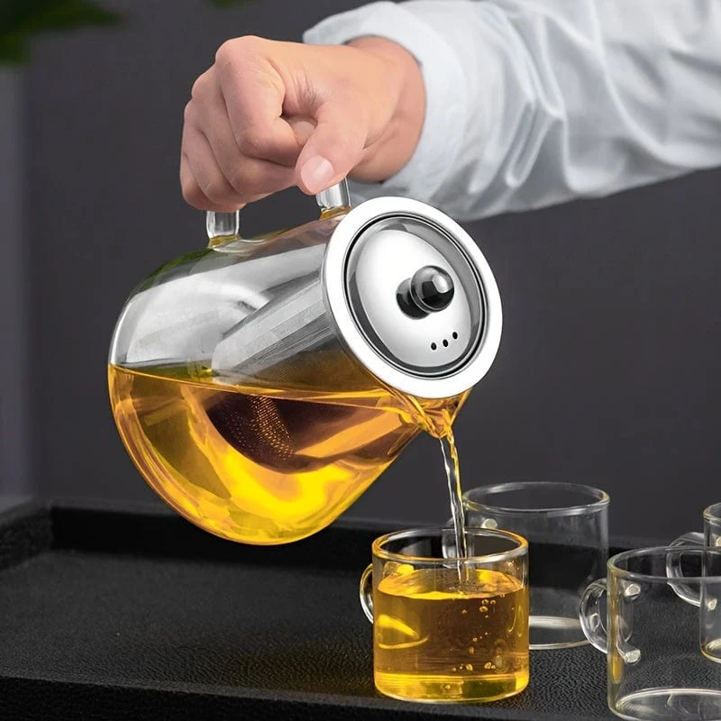 1 Stück Teekanne aus dickem Glas, hitzebeständige Teekanne mit Blumenmuster und Edelstahlfilter, spülmaschinengeeignet, perfekt für die Teezubereitung zu Hause, Teezubehör