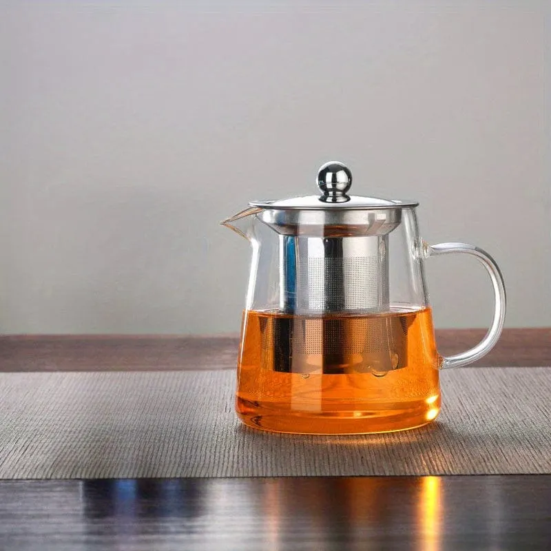 1 Stück Teekanne aus dickem Glas, hitzebeständige Teekanne mit Blumenmuster und Edelstahlfilter, spülmaschinengeeignet, perfekt für die Teezubereitung zu Hause, Teezubehör