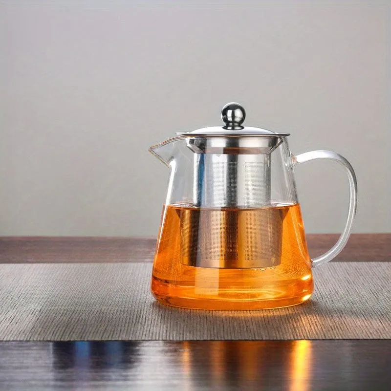 1 Stück Teekanne aus dickem Glas, hitzebeständige Teekanne mit Blumenmuster und Edelstahlfilter, spülmaschinengeeignet, perfekt für die Teezubereitung zu Hause, Teezubehör