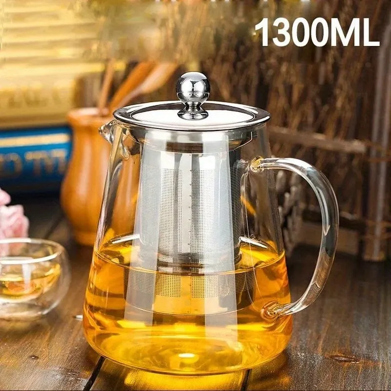 1 Stück Teekanne aus dickem Glas, hitzebeständige Teekanne mit Blumenmuster und Edelstahlfilter, spülmaschinengeeignet, perfekt für die Teezubereitung zu Hause, Teezubehör