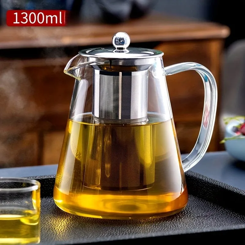 1 Stück Teekanne aus dickem Glas, hitzebeständige Teekanne mit Blumenmuster und Edelstahlfilter, spülmaschinengeeignet, perfekt für die Teezubereitung zu Hause, Teezubehör