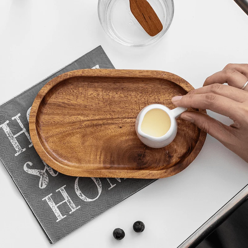 1 Stück Holztablett, Obstteller, Dessertteller aus Holz, Kaffee-Milch-Snack-Holztablett, Kuchenteller, Käseteller, Teetablett aus Holz, Brotteller, Frühstücksteller