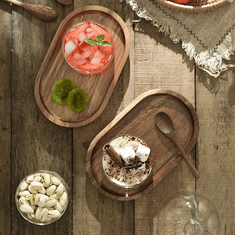 1 Stück Holztablett, Obstteller, Dessertteller aus Holz, Kaffee-Milch-Snack-Holztablett, Kuchenteller, Käseteller, Teetablett aus Holz, Brotteller, Frühstücksteller
