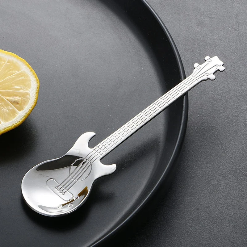 1 Stück kreativer Löffel in Gitarrenform für Kaffee, Tee, Desserts, Eis – Küchenzubehör aus Edelstahl