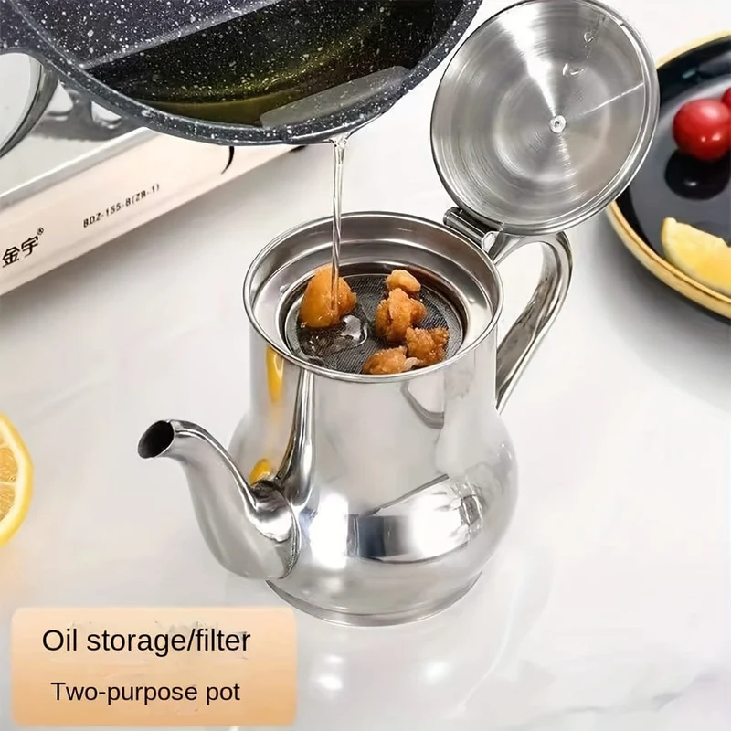 1 Stück Edelstahl-Öltopf mit Filter – separate Ölrückstände und Gewürzflasche – perfekt für die Aufbewahrung in der Küche, Trinkgeschirr (18 Unzen)