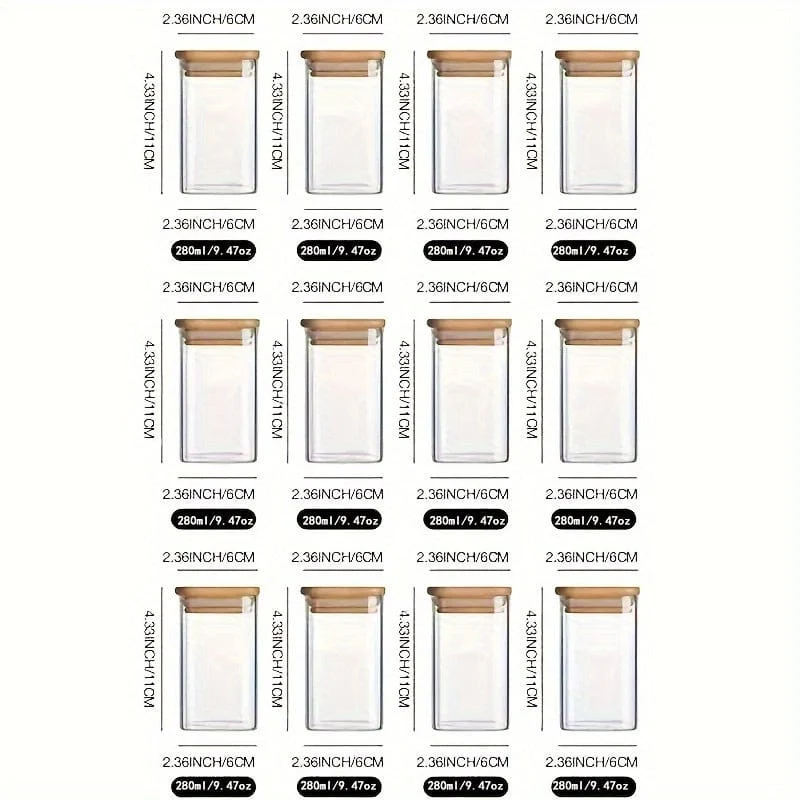 12 Stück, Glasgefäße mit luftdichtem Deckel, Bonbongläser mit Deckel, Frischhaltedosen mit Bambusdeckel, transparente Gläser, für Tee, Kaffee, Gewürze, Süßigkeiten, Küchenhelfer, Küchenzubehör, Weihnachts-Halloween-Partyzubehör