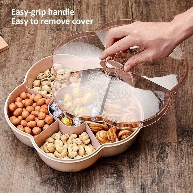 1 Stück Süßigkeiten-Servierer, Snack-Aufbewahrungsbox, 24.99 x 24.99 x 6.3 cm, Trockenfrüchte-Tablett, Box mit 6 Kunststofffächern, transparenter Organizer, für Süßigkeiten, Früchte, Nüsse, Snacks, Partys, unterhaltsame Partys, für Zuhause, Wohnzimmer, Party, Hochzeit, Tisch