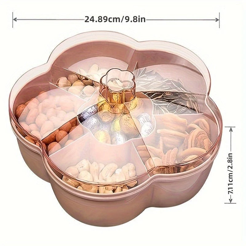 1 Stück Süßigkeiten-Servierer, Snack-Aufbewahrungsbox, 24.99 x 24.99 x 6.3 cm, Trockenfrüchte-Tablett, Box mit 6 Kunststofffächern, transparenter Organizer, für Süßigkeiten, Früchte, Nüsse, Snacks, Partys, unterhaltsame Partys, für Zuhause, Wohnzimmer, Party, Hochzeit, Tisch
