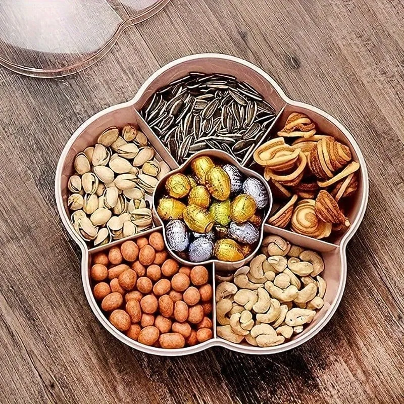 1 Stück Süßigkeiten-Servierer, Snack-Aufbewahrungsbox, 24.99 x 24.99 x 6.3 cm, Trockenfrüchte-Tablett, Box mit 6 Kunststofffächern, transparenter Organizer, für Süßigkeiten, Früchte, Nüsse, Snacks, Partys, unterhaltsame Partys, für Zuhause, Wohnzimmer, Party, Hochzeit, Tisch