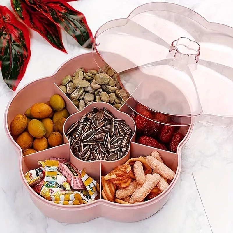 1 Stück Süßigkeiten-Servierer, Snack-Aufbewahrungsbox, 24.99 x 24.99 x 6.3 cm, Trockenfrüchte-Tablett, Box mit 6 Kunststofffächern, transparenter Organizer, für Süßigkeiten, Früchte, Nüsse, Snacks, Partys, unterhaltsame Partys, für Zuhause, Wohnzimmer, Party, Hochzeit, Tisch