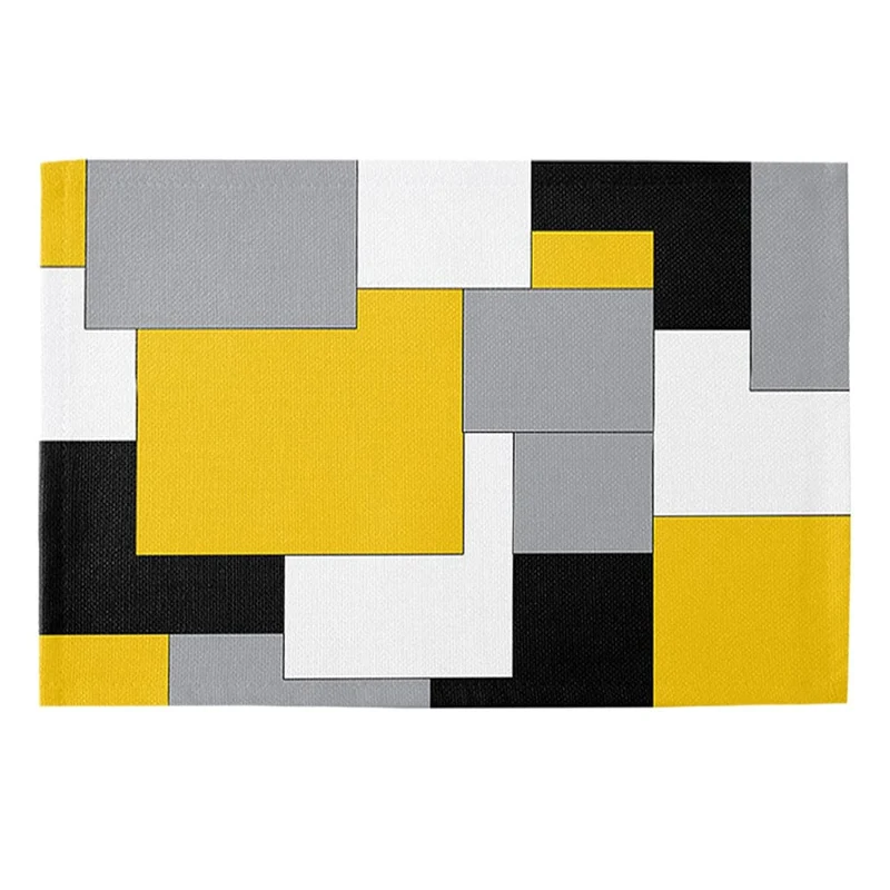 1/4 Stück, Polyester-Tischsets, abstrakte bunte geometrische Tischmatte, rechteckige Wärmedämmunterlage, gelb-grau-schwarzer Mosaikblock für Esstische