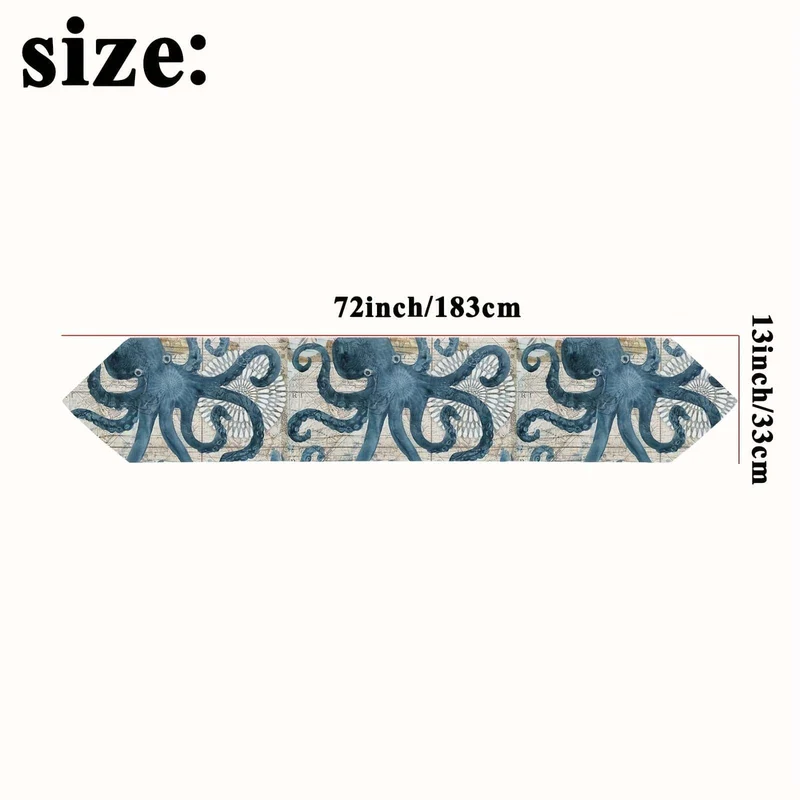 1 Stück verschlüsselter Leinen-Tischläufer im Vintage-Ozean-Stil, Seepferdchen-/Seestern-/Muschel-/Sand-/Muschel-Tischläufer im Sommerstil, Tischschutz, perfekt für Küche, Restaurant, Esszimmer, Hochzeit, Partyzubehör