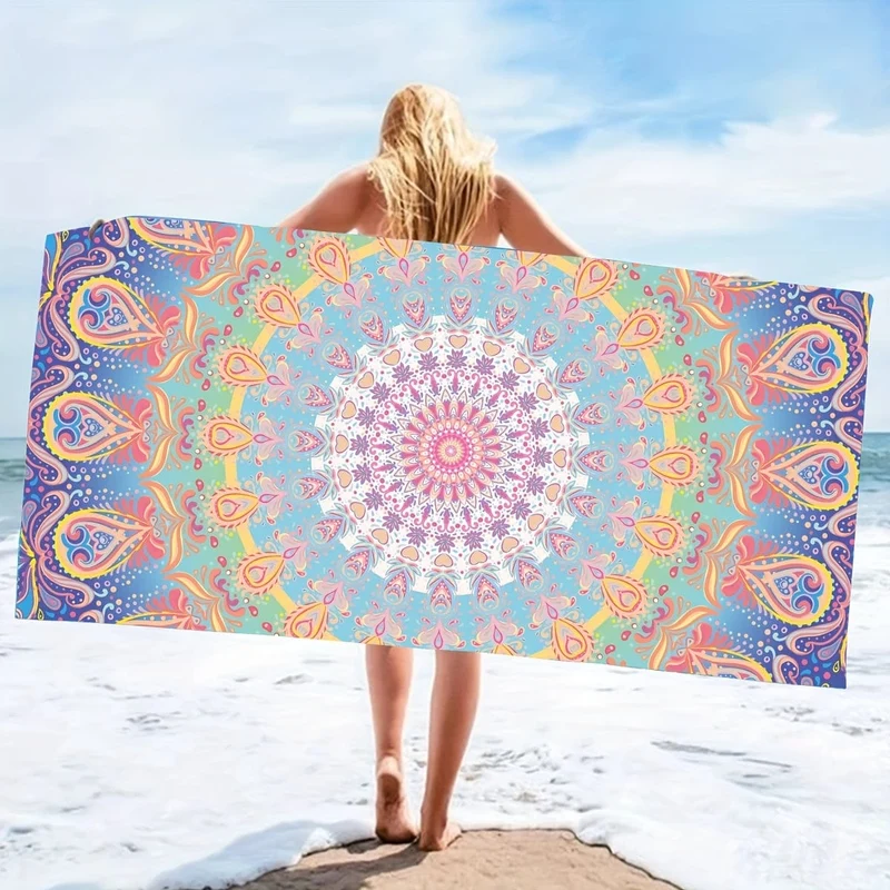 1 Stück Strandtuch mit Mandala-Muster, schnell trocknendes, weiches, saugfähiges Strandtuch, für Outdoor-Reisen, Camping, Sommerurlaub, Schwimmbadzubehör, Strandutensilien