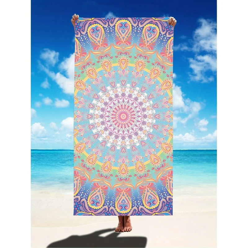 1 Stück Strandtuch mit Mandala-Muster, schnell trocknendes, weiches, saugfähiges Strandtuch, für Outdoor-Reisen, Camping, Sommerurlaub, Schwimmbadzubehör, Strandutensilien