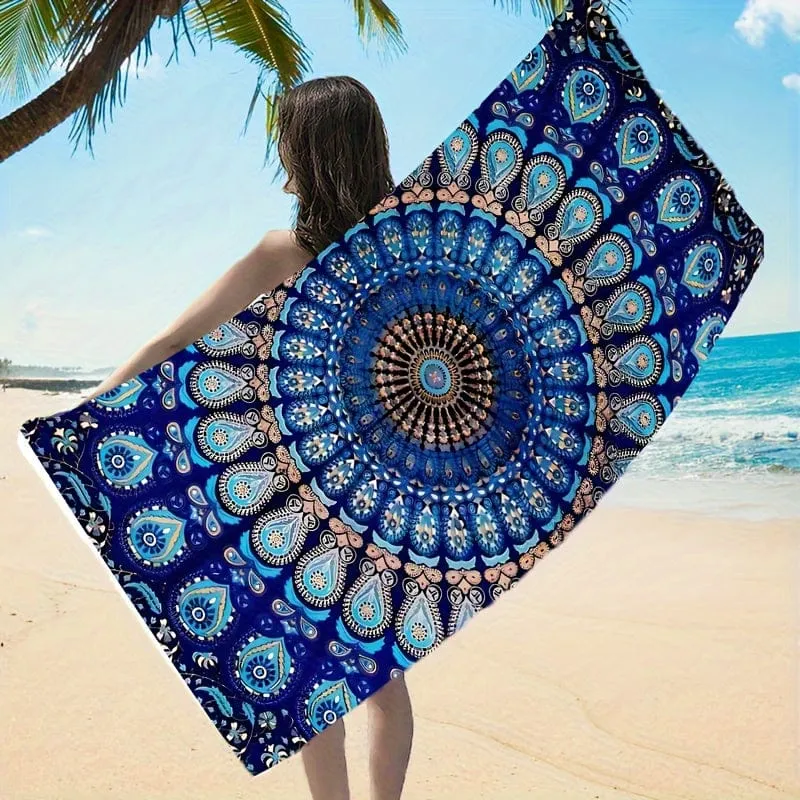 1 Stück Strandtuch mit Mandala-Muster, schnell trocknendes, weiches, saugfähiges Strandtuch, für Outdoor-Reisen, Camping, Sommerurlaub, Schwimmbadzubehör, Strandutensilien