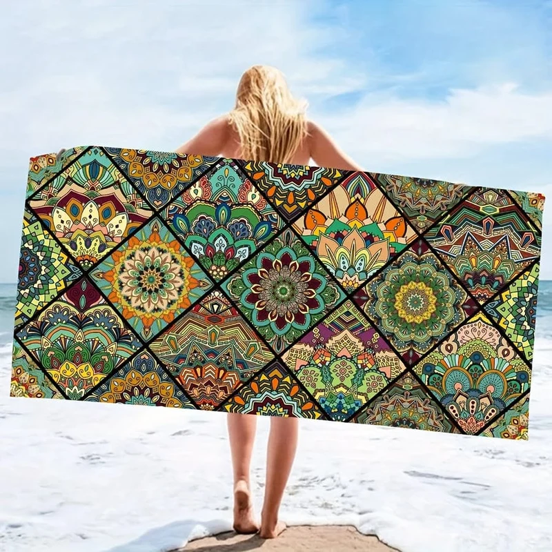 1 Stück Strandtuch mit Mandala-Muster, schnell trocknendes, weiches, saugfähiges Strandtuch, für Outdoor-Reisen, Camping, Sommerurlaub, Schwimmbadzubehör, Strandutensilien
