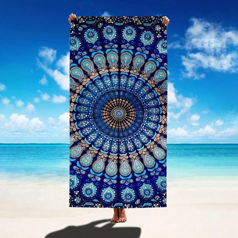 1 Stück Strandtuch mit Mandala-Muster, schnell trocknendes, weiches, saugfähiges Strandtuch, für Outdoor-Reisen, Camping, Sommerurlaub, Schwimmbadzubehör, Strandutensilien