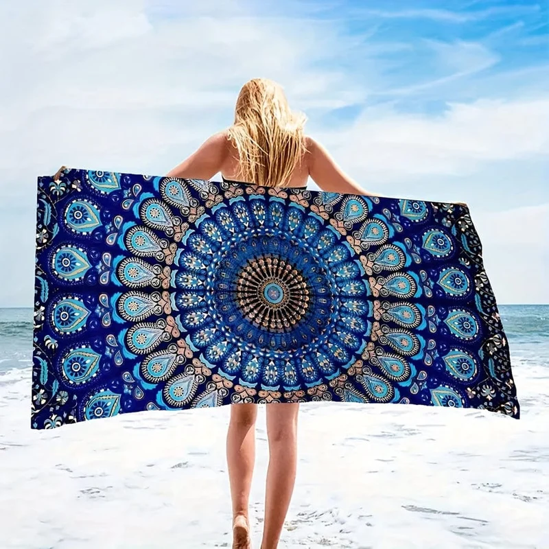 1 Stück Strandtuch mit Mandala-Muster, schnell trocknendes, weiches, saugfähiges Strandtuch, für Outdoor-Reisen, Camping, Sommerurlaub, Schwimmbadzubehör, Strandutensilien