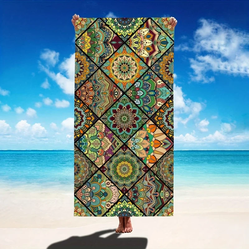 1 Stück Strandtuch mit Mandala-Muster, schnell trocknendes, weiches, saugfähiges Strandtuch, für Outdoor-Reisen, Camping, Sommerurlaub, Schwimmbadzubehör, Strandutensilien