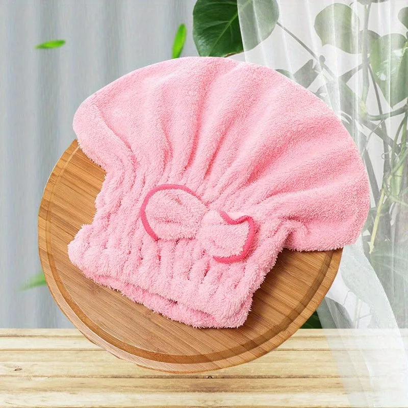 1 Stück schnell trocknende Duschhauben für Damen, Mikrofaser-Haartuch aus Korallensamt mit Schleife, perfekt für Badezimmer und Salon, Badezimmerzubehör, Badezimmerzubehör